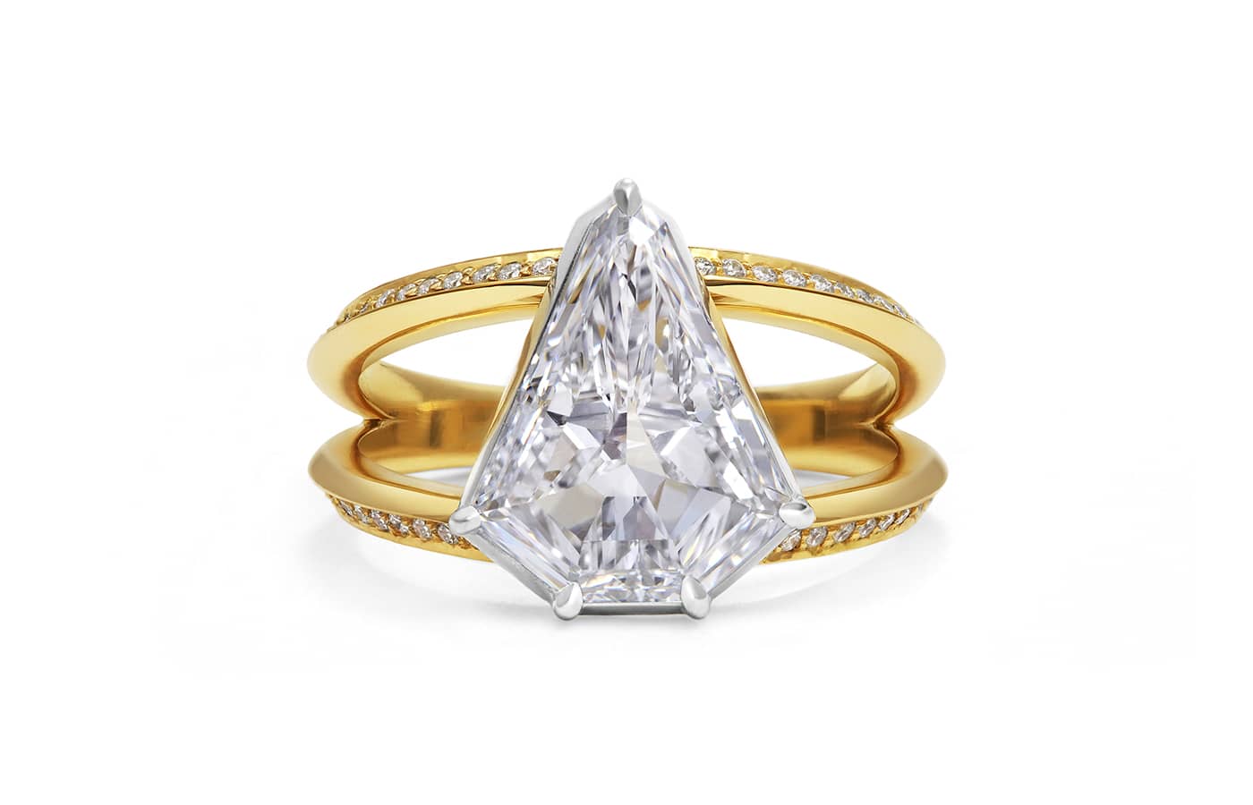  Rachel Boston 18k gold and kite-shaped diamond ring bespoke engagement ring