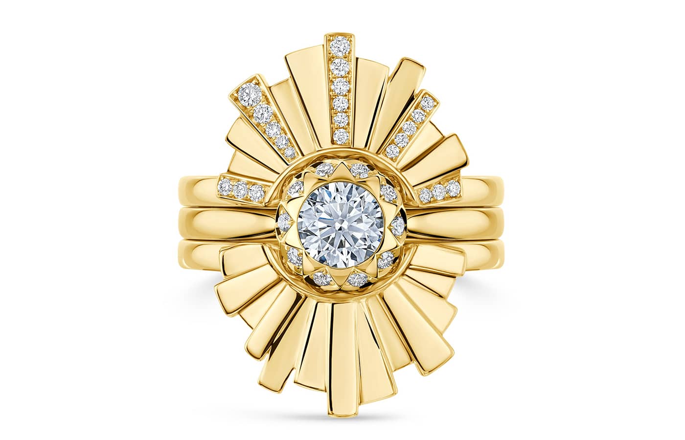 Andrew Geoghegan 18k gold and diamond Asteria diamond engagement ring with Asteria wedding band