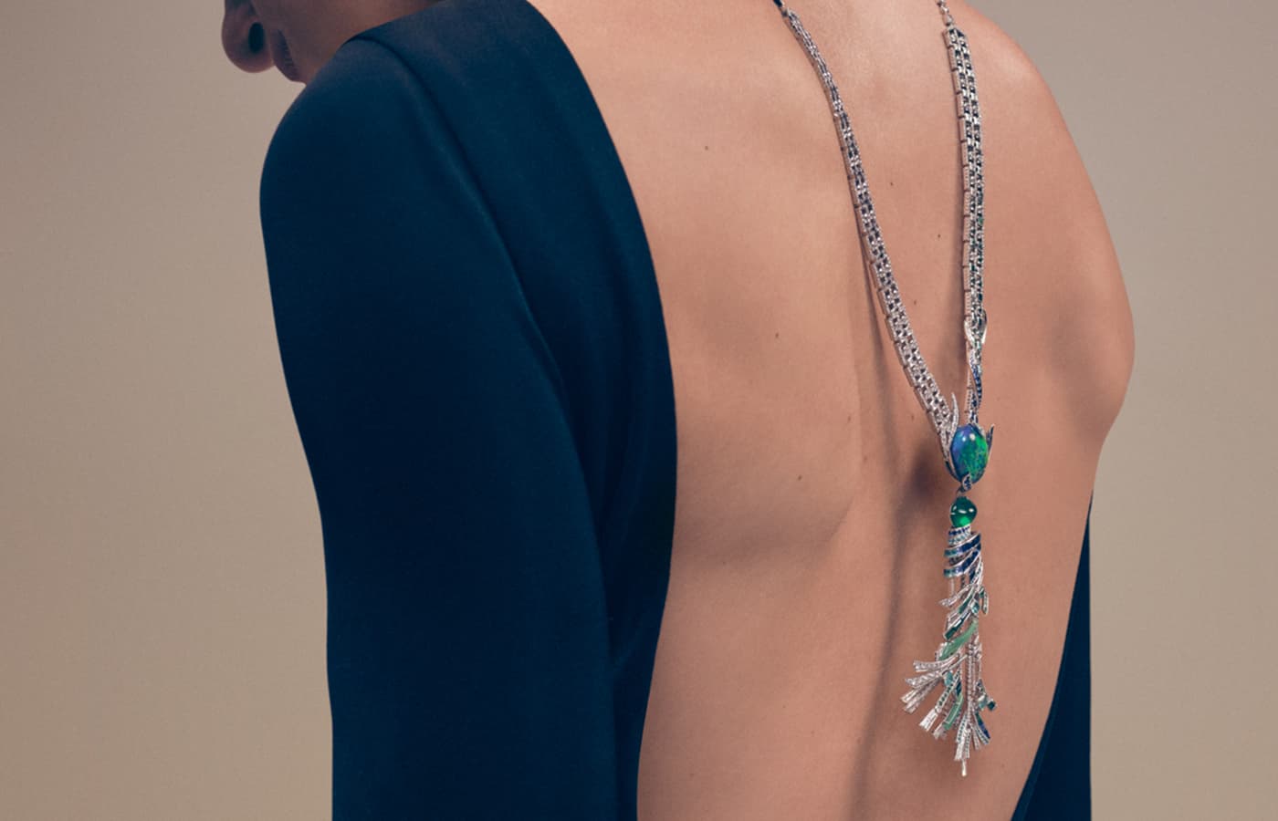  Chaumet Gulf Streat High Jewellery necklace featuring a 19.84-ct Australian black opal, sapphire and diamond from the Ondes et Merveilles High Jewellery collection 