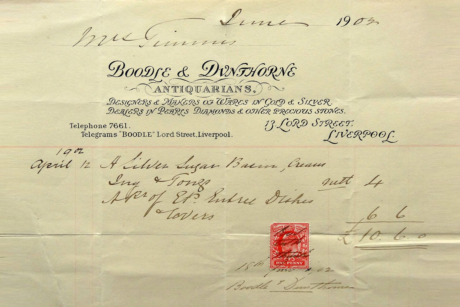 A Boodles telegram dating back to 1903