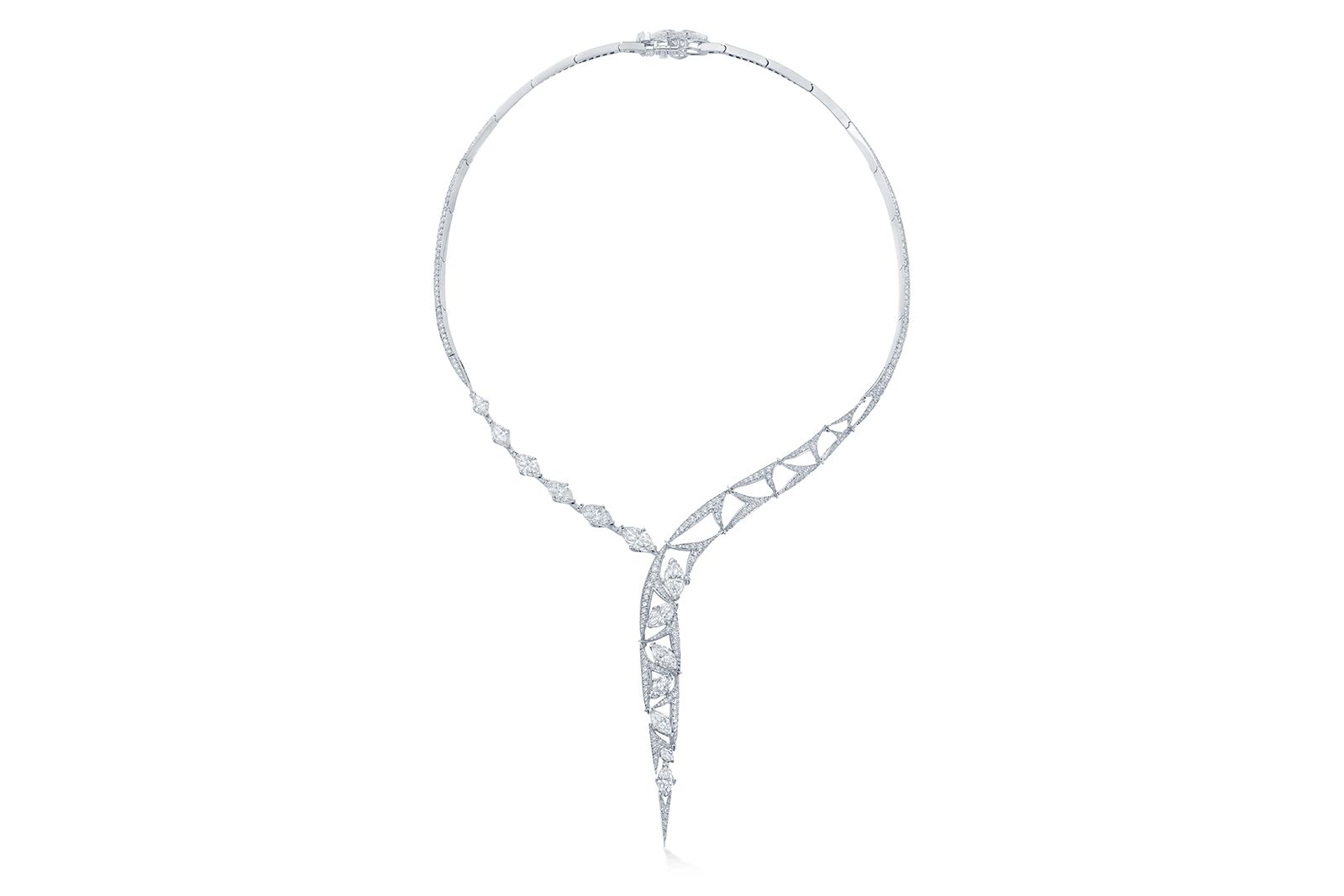  Boodles Royal Ballet High Jewellery necklace set with marquise, pear and brilliant cut diamonds in platinum