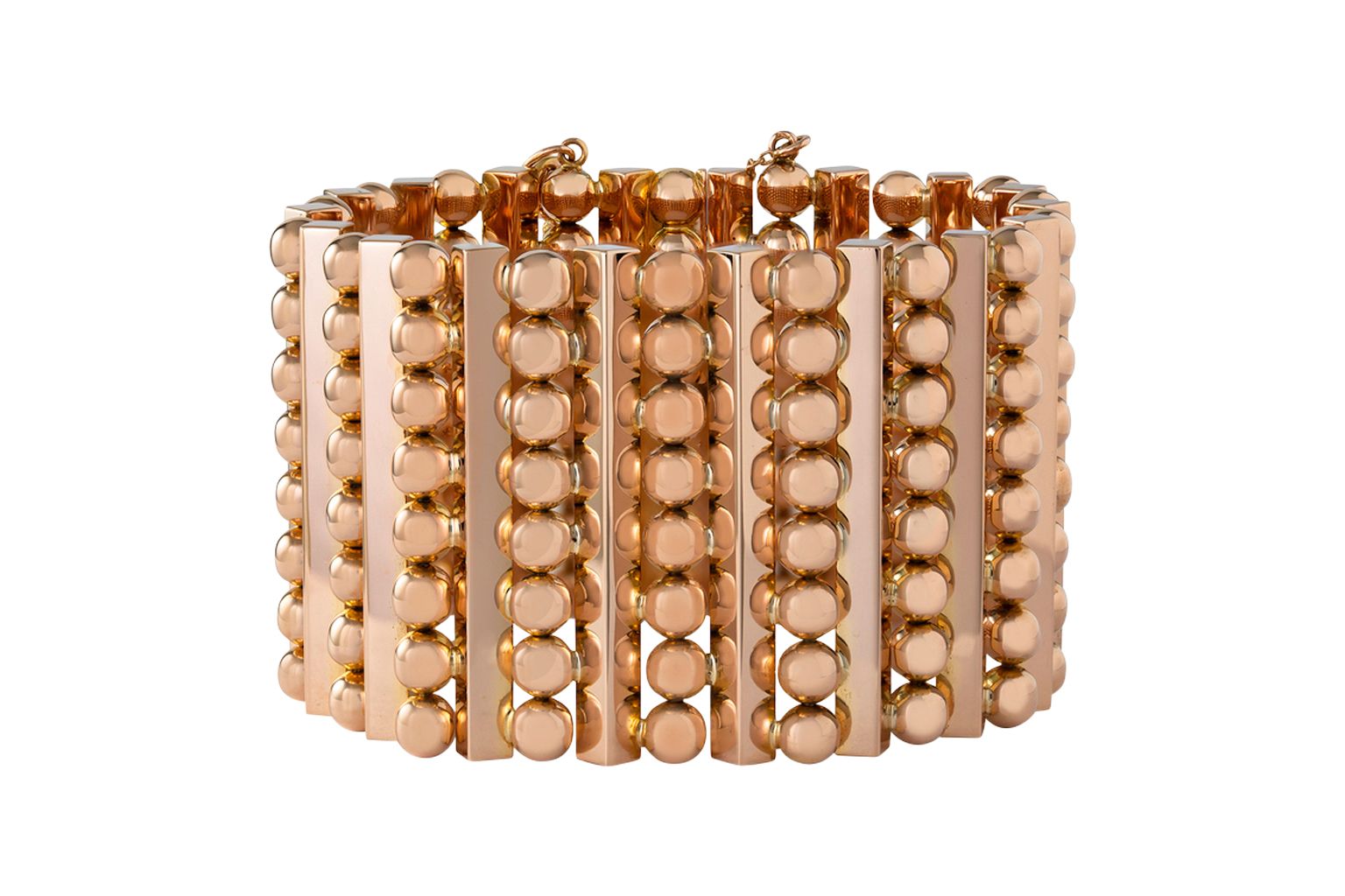  Rose gold 1930’s wide flexible cuff bracelet sold by Omnēque