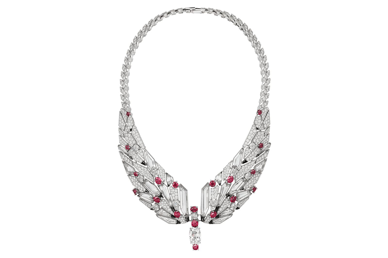  Cartier Cymbale necklace with diamonds, rock crystal, rubies and onyx from the Beautés du Monde High Jewellery collection 