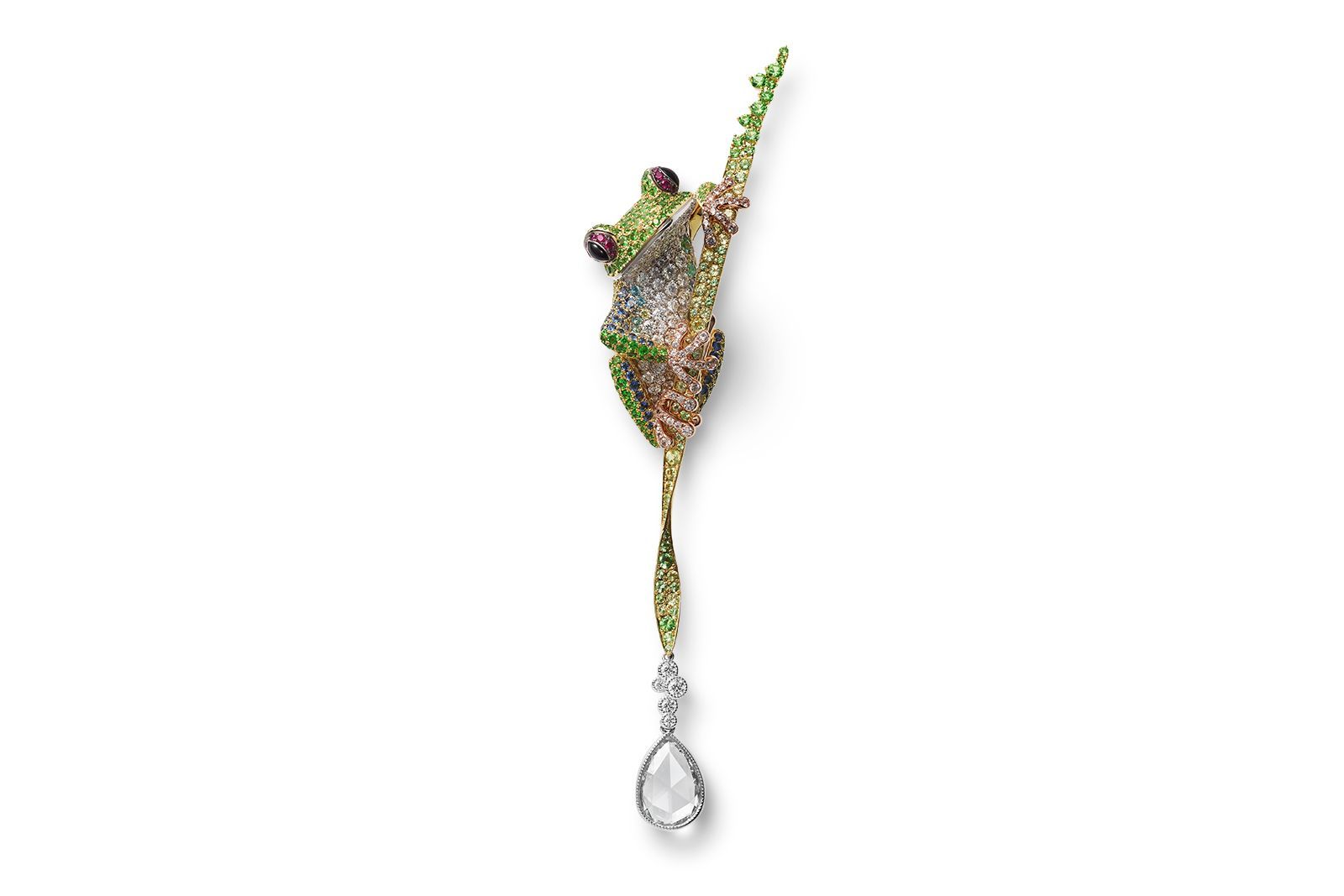 Mikimoto America Red-Eyed Tree Frog brooch in 18K green, white and pink gold with diamonds, garnet, tourmaline, spinel, ruby, sapphire, peridot and onyx from the Wild and Wonderful High Jewellery collection