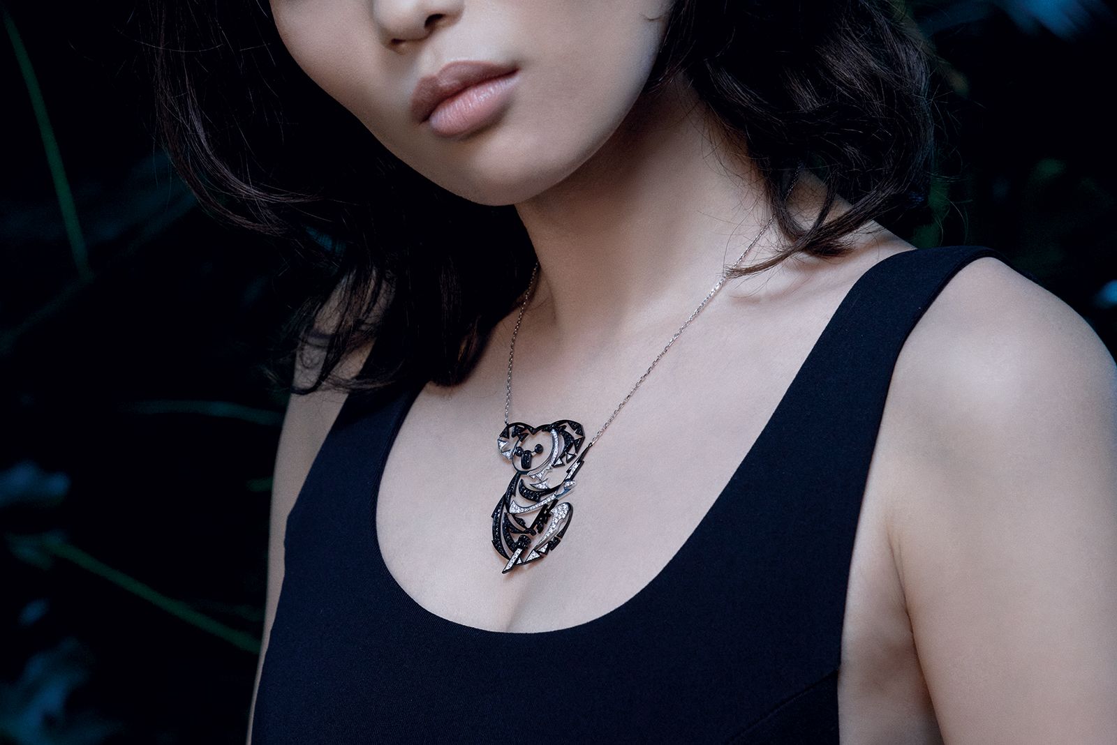  Akillis Koala Bear necklace with black and colourless diamonds from the Animal Tattoo collection