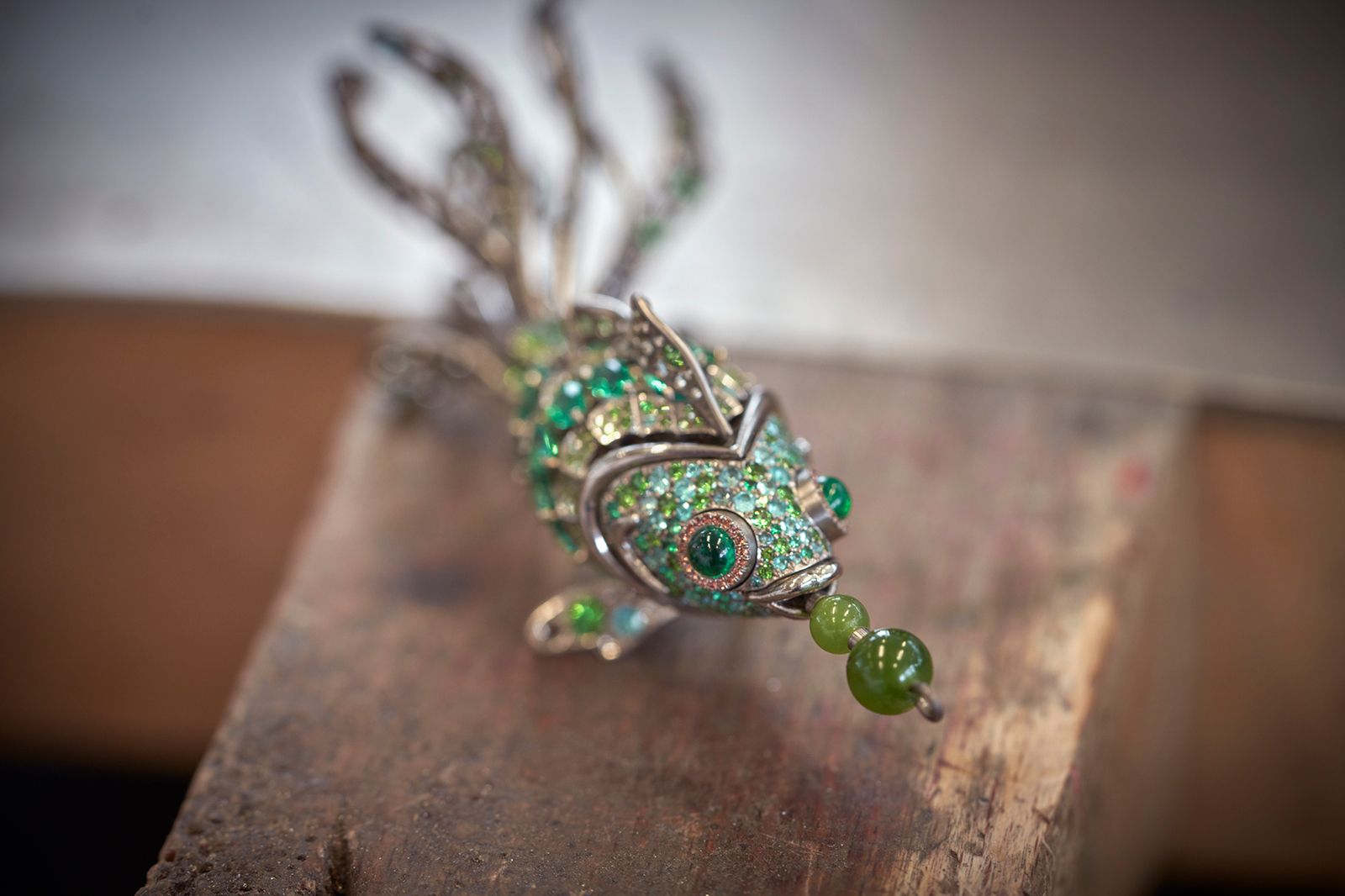  An articulated titanium fish forms a pair of earrings in the Chopard Loves Cinema collection