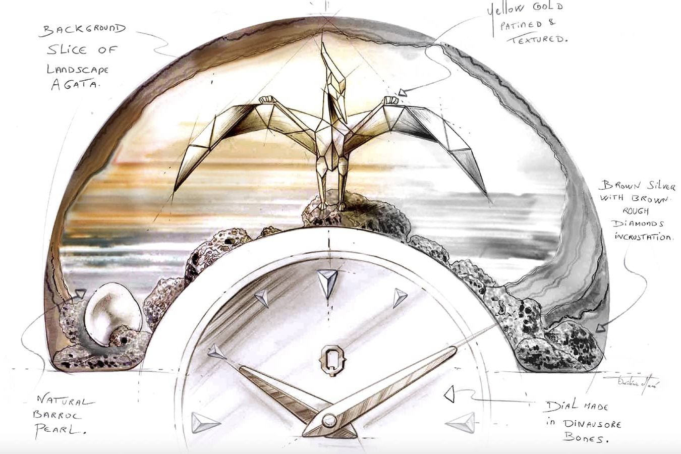  An original concept sketch of the Qannati Objet d'Art Jurassic Quantum