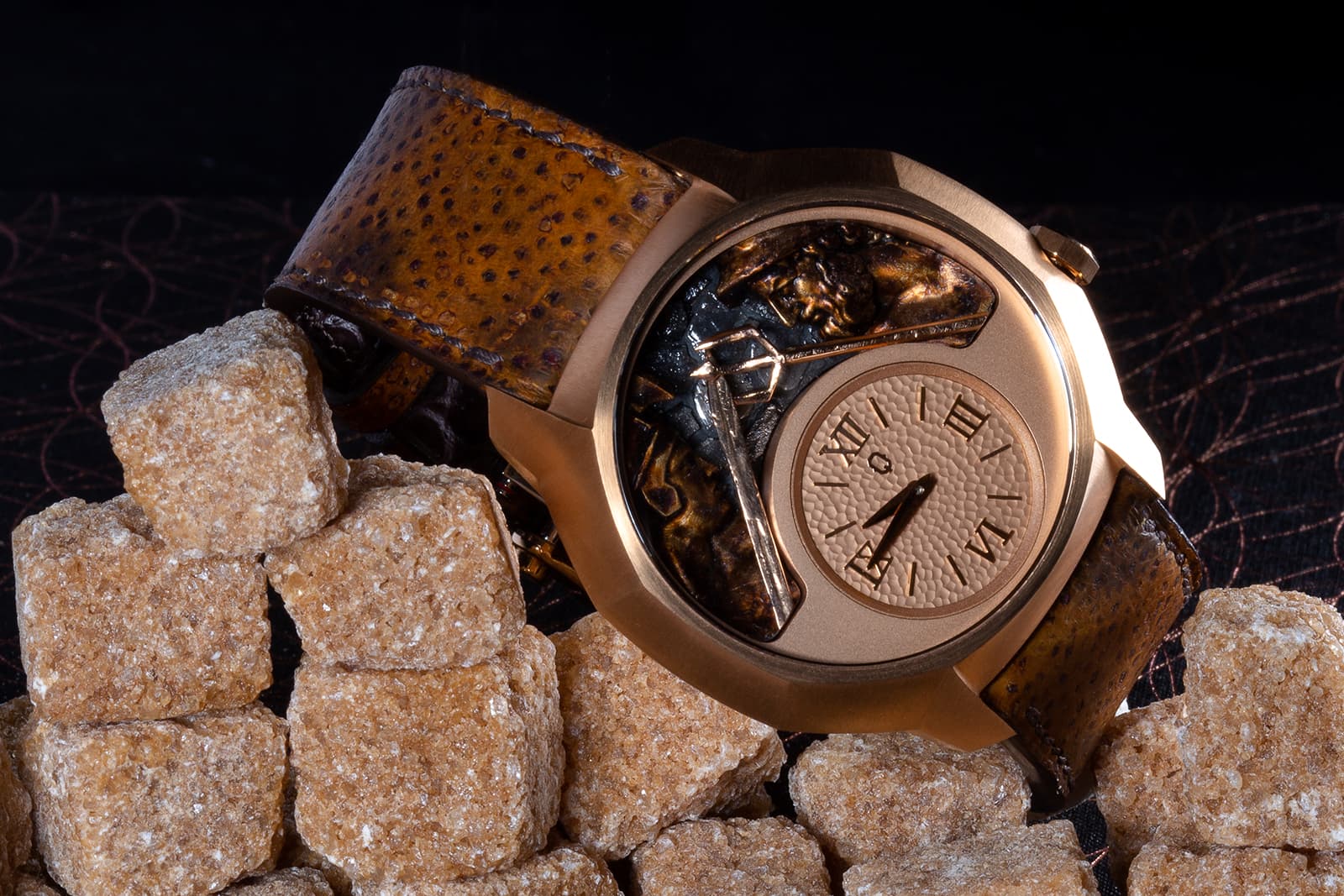 Qannati Objet d'Art Gladiators Quantum timepiece in bronze, titanium, gold and patinated silver with rough diamonds 