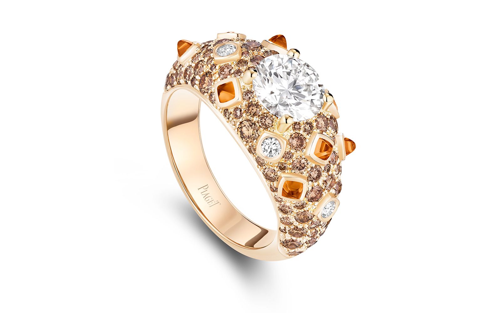  Piaget Audacious Savor ring in spessartite, white diamond and brown diamond from the Solstice by Piaget High Jewellery Collection, Chapter Two   