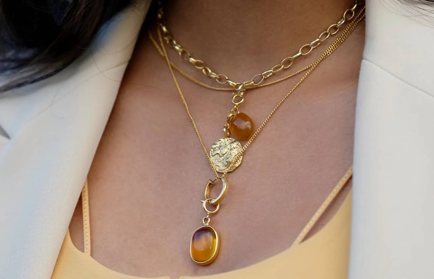 MISHO Baby Citrine Convertible Charm necklace in yellow gold and citrine