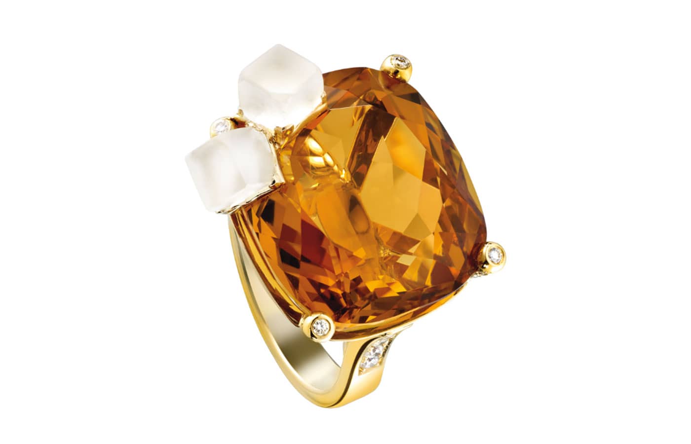  Piaget Limelight Cocktail Party ring in yellow gold, white quartz, diamond and a 27.20-ct citrine