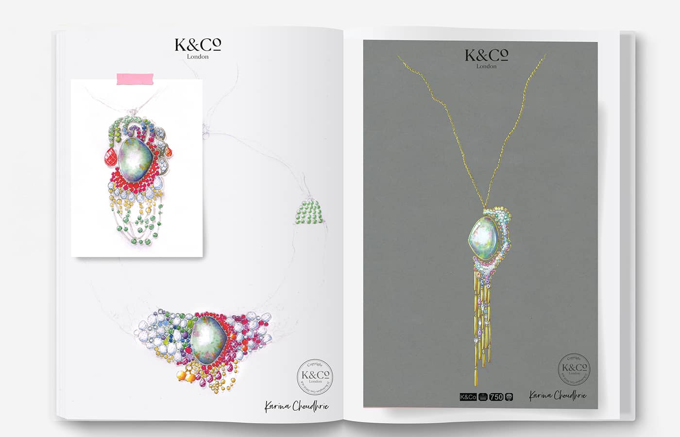  Concept drawings of the Aurelia Aurita sautoir necklace by Karina Choudhrie of K&Co London