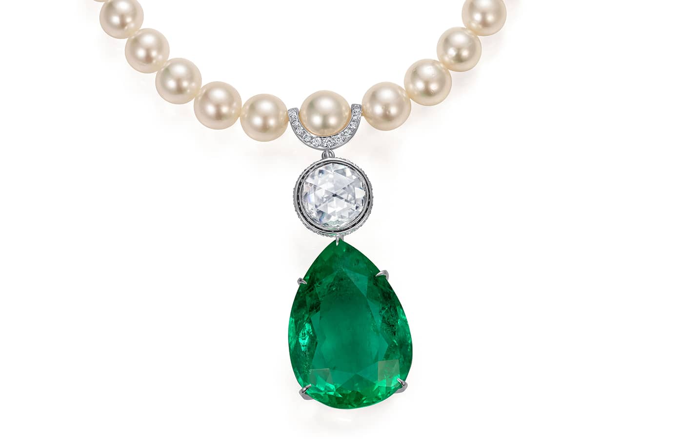  The Halo of allure necklace by Alok Lodha featuring emeralds, pearls and diamonds