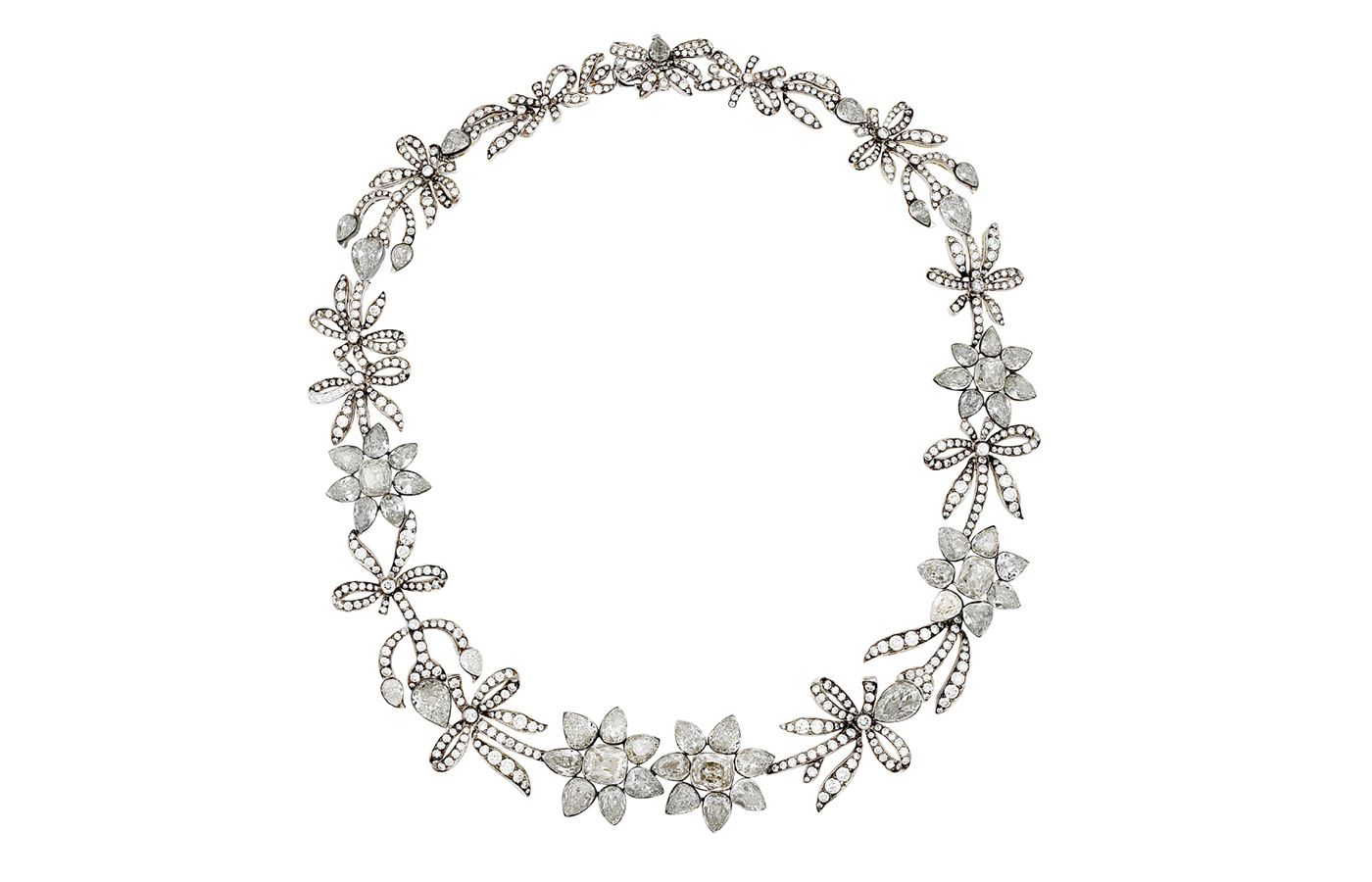  The Floraison necklace by Alok Lodha featuring 83.45 cts of old cut and round diamonds