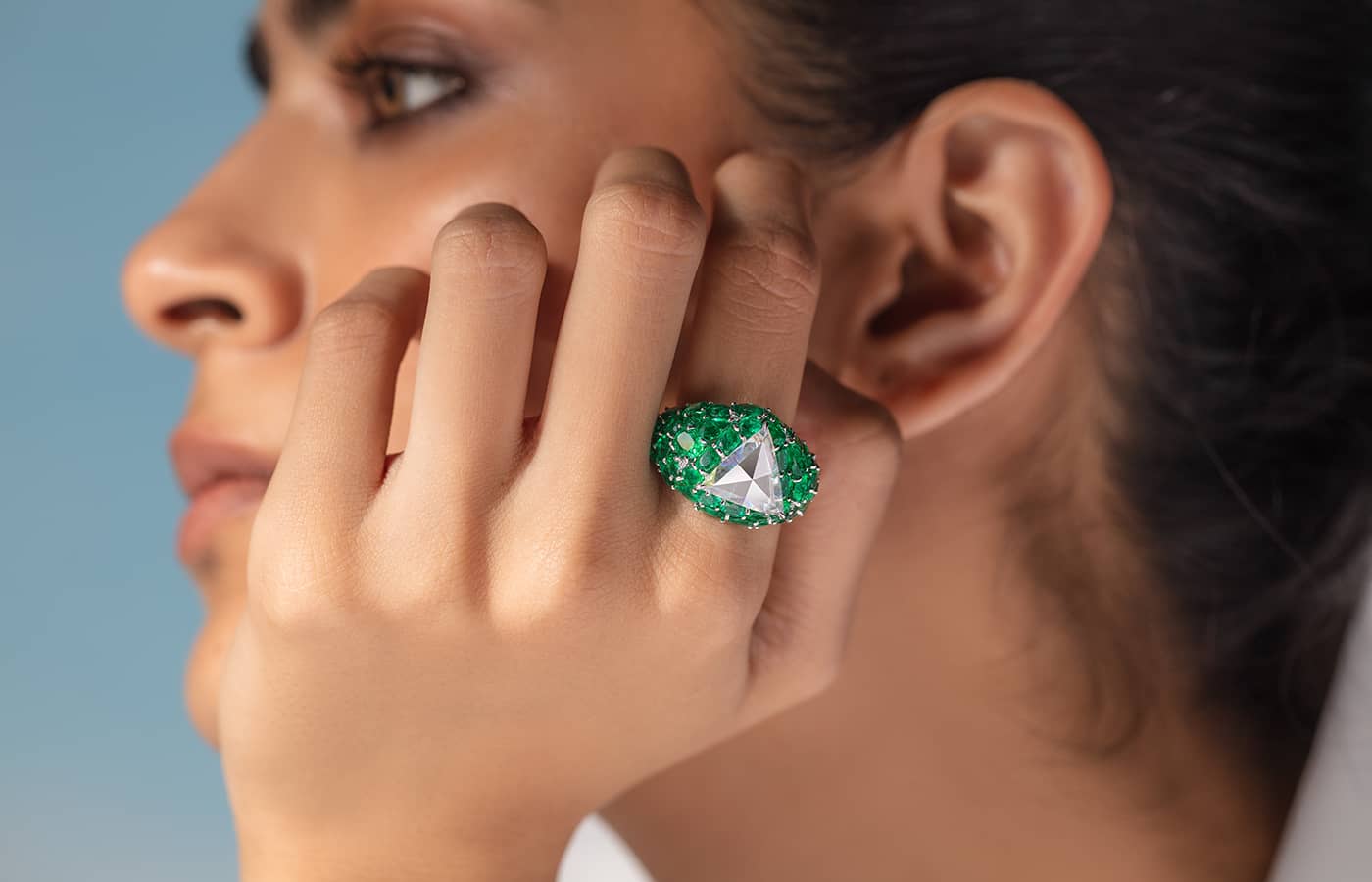 Emerald and diamond ring by Alok Lodha