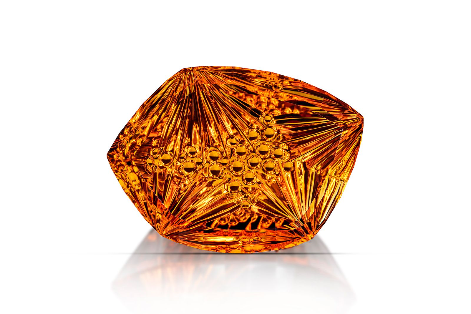 AGTA Cutting Edge Awards™ 2022 Innovative Faceting 1st Place - John Dyer Crescendo 147.96 carat orange golden citrine 