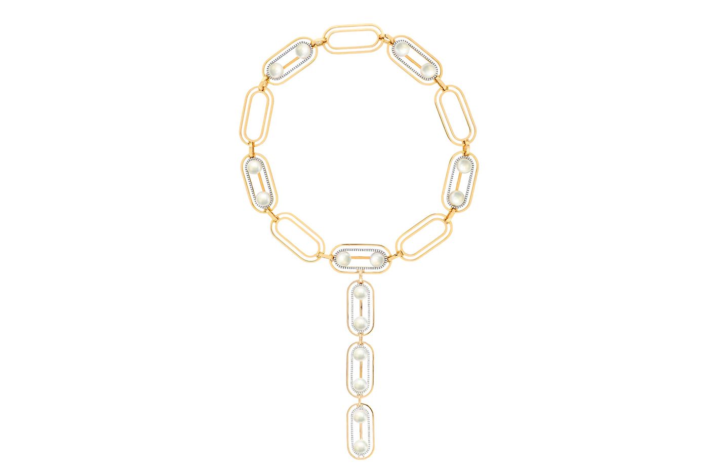  State Property Anaphora choker with pendant In 18k gold with white South Sea pearls and 3.36 carats of diamonds 