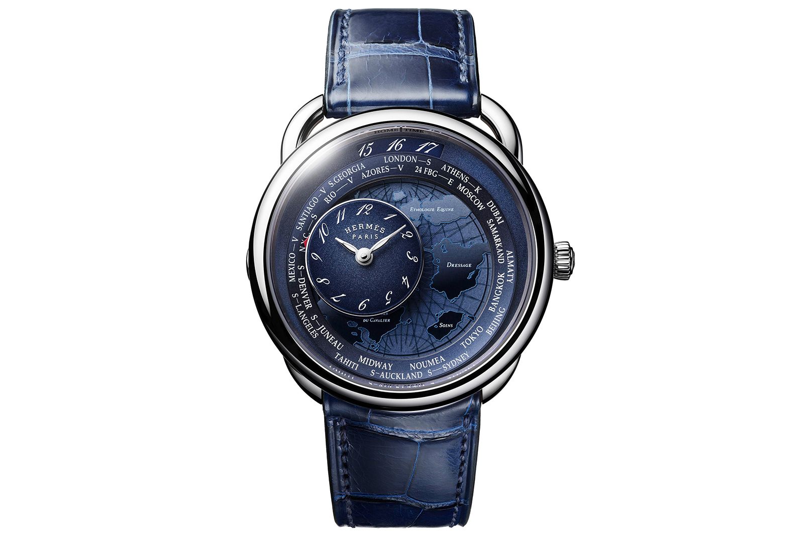  Hermès Arceau Le Temps Voyageur “Planisphère d’un monde équestre” motif designed by Jérôme Colliard