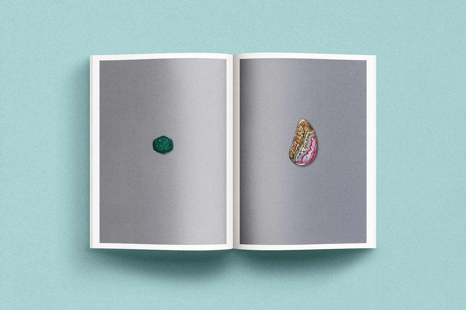  Karpov Gouache drawings of an engraved emerald and a cabochon rhodochrosite
