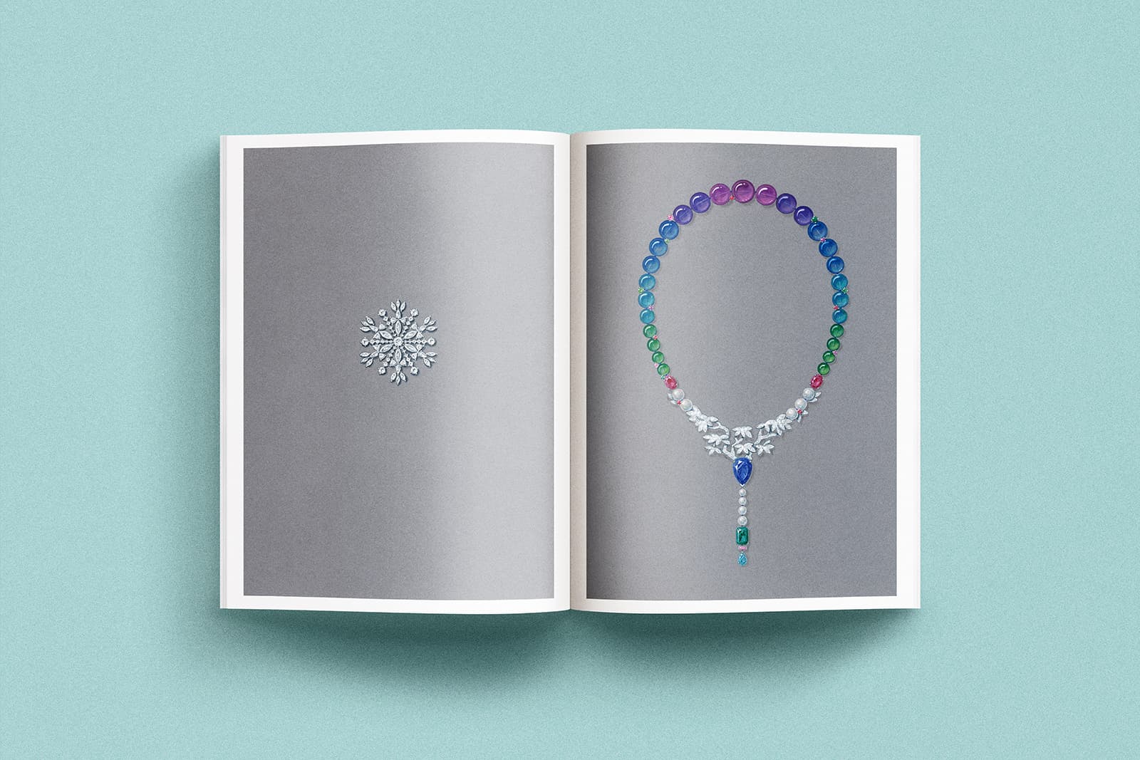 Karpov Paris Gouache drawing of the Jardin Japonais necklace, crafted in white gold, sapphire, emerald, tourmalines, coloured sapphires, tsavorite garnets, cultured pearls, coloured crystal beads and diamonds