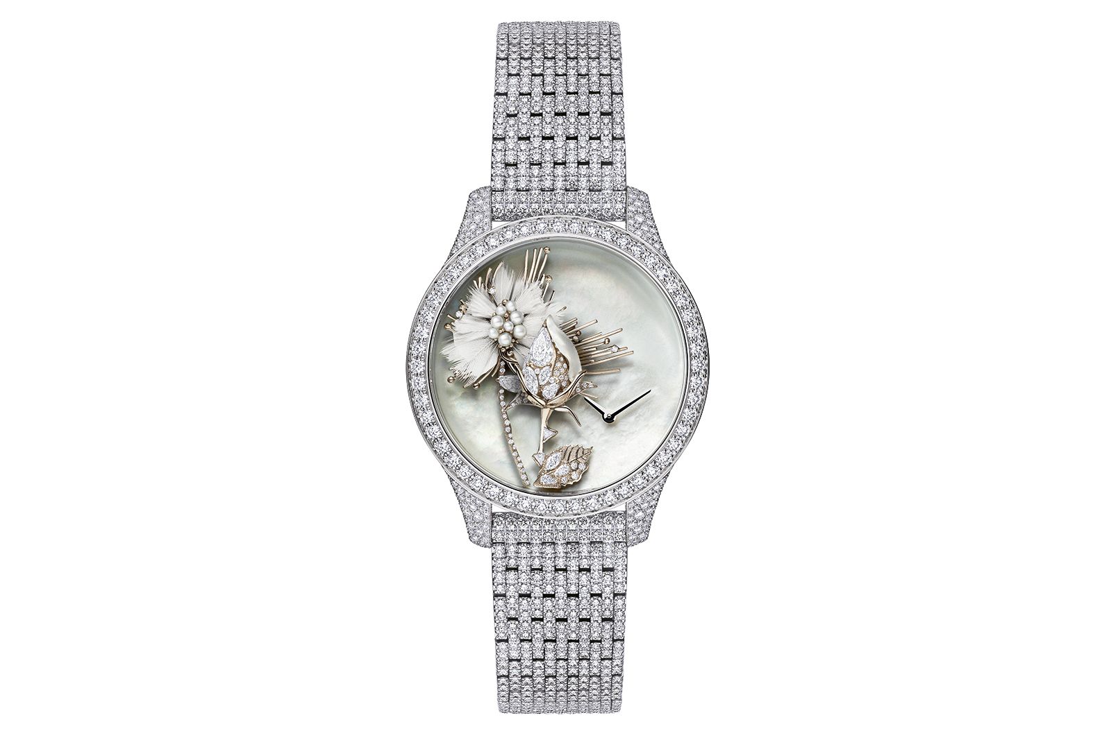 Dior Grand Soir Herbier N°2 in white gold, diamond, mother-of-pearl and feathers