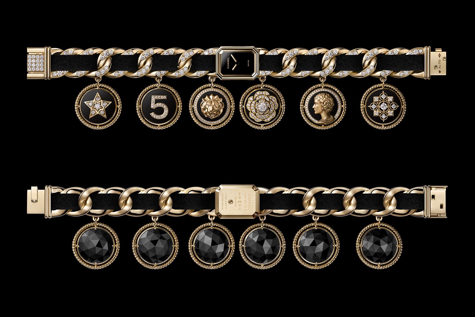 Chanel Hors-Série PREMIÈRE Chain Charms watch in yellow gold, black-lacquer, diamond, velvet and onyx