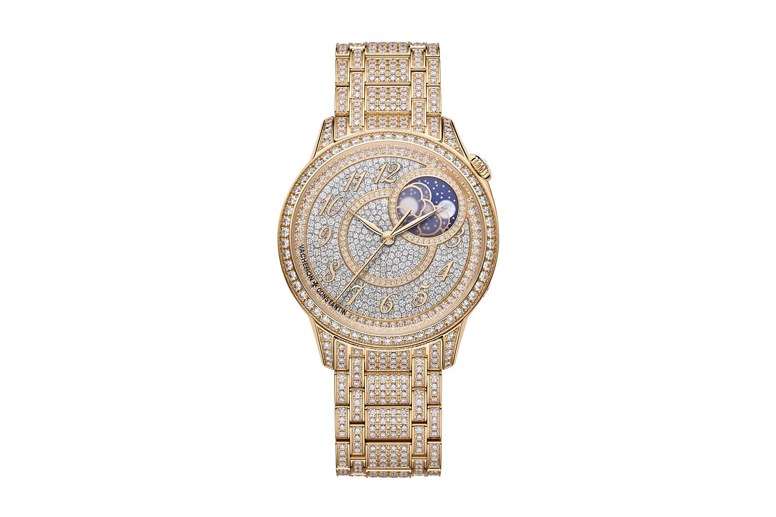 Vacheron Constantin Égérie moon phase full pavé diamond-set jewellery watch in white gold, mother-of-pearl, sapphire crystal and diamond 