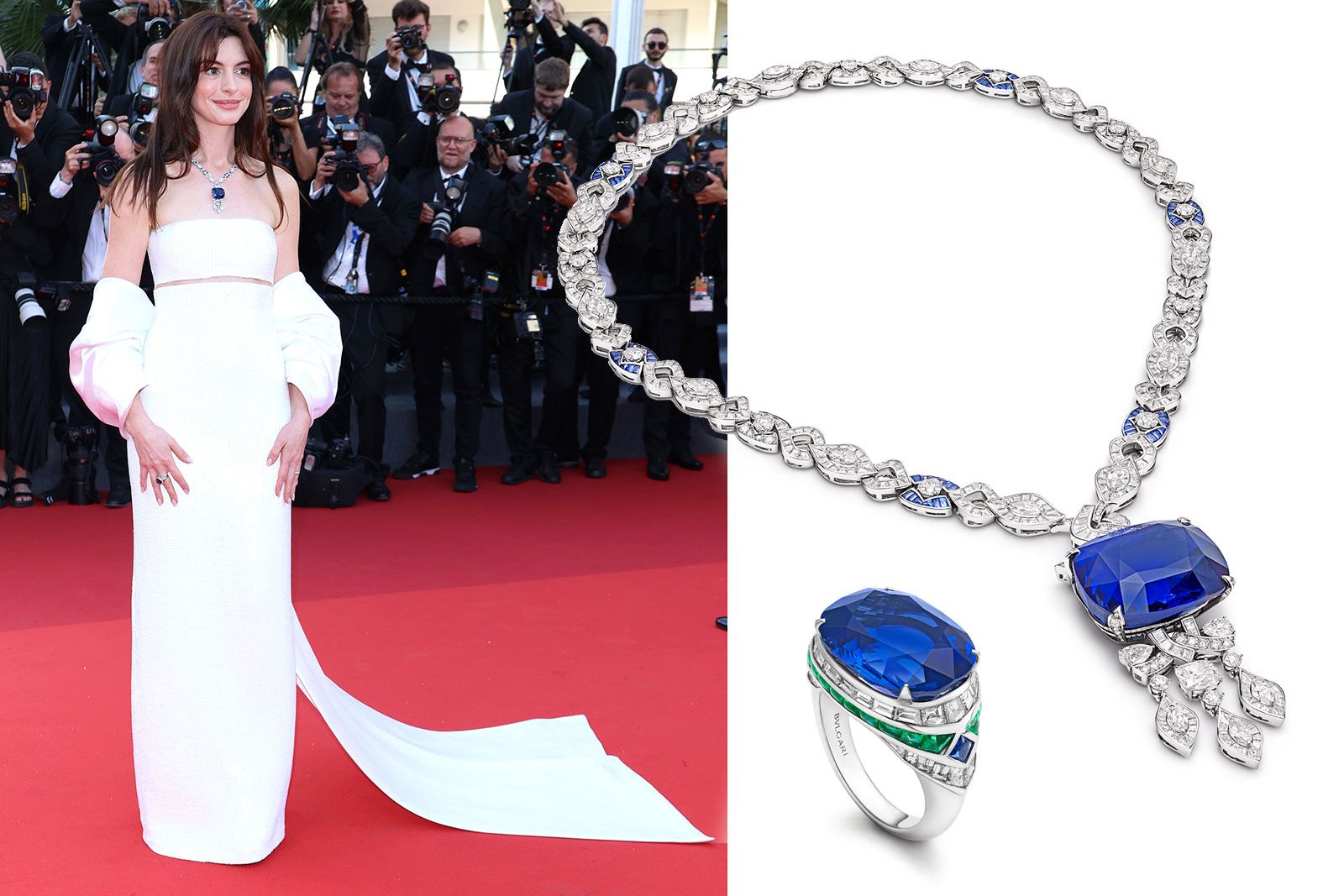 Anne Hathaway in Bulgari High Jewellery from the new Eden Garden of Wonders collection at the Cannes Film Festival 2022