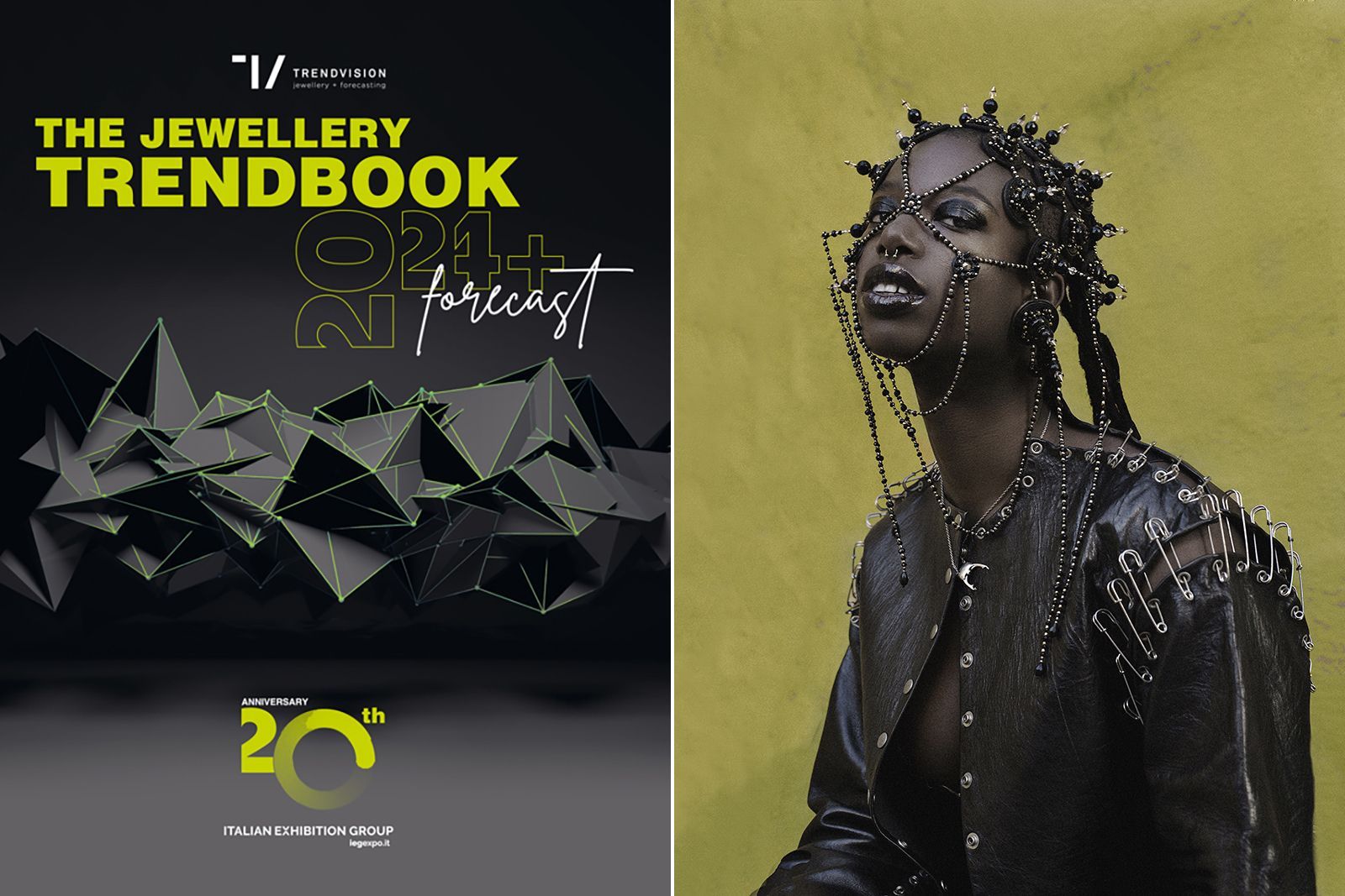 The Jewellery Trendbook 2022 published by the Italian Exhibition Group, along side an image by designer MALAKAI 