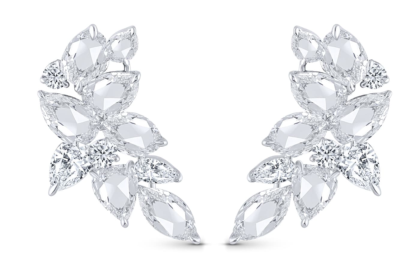 Harakh Cascade climber earrings featuring colourless natural diamonds