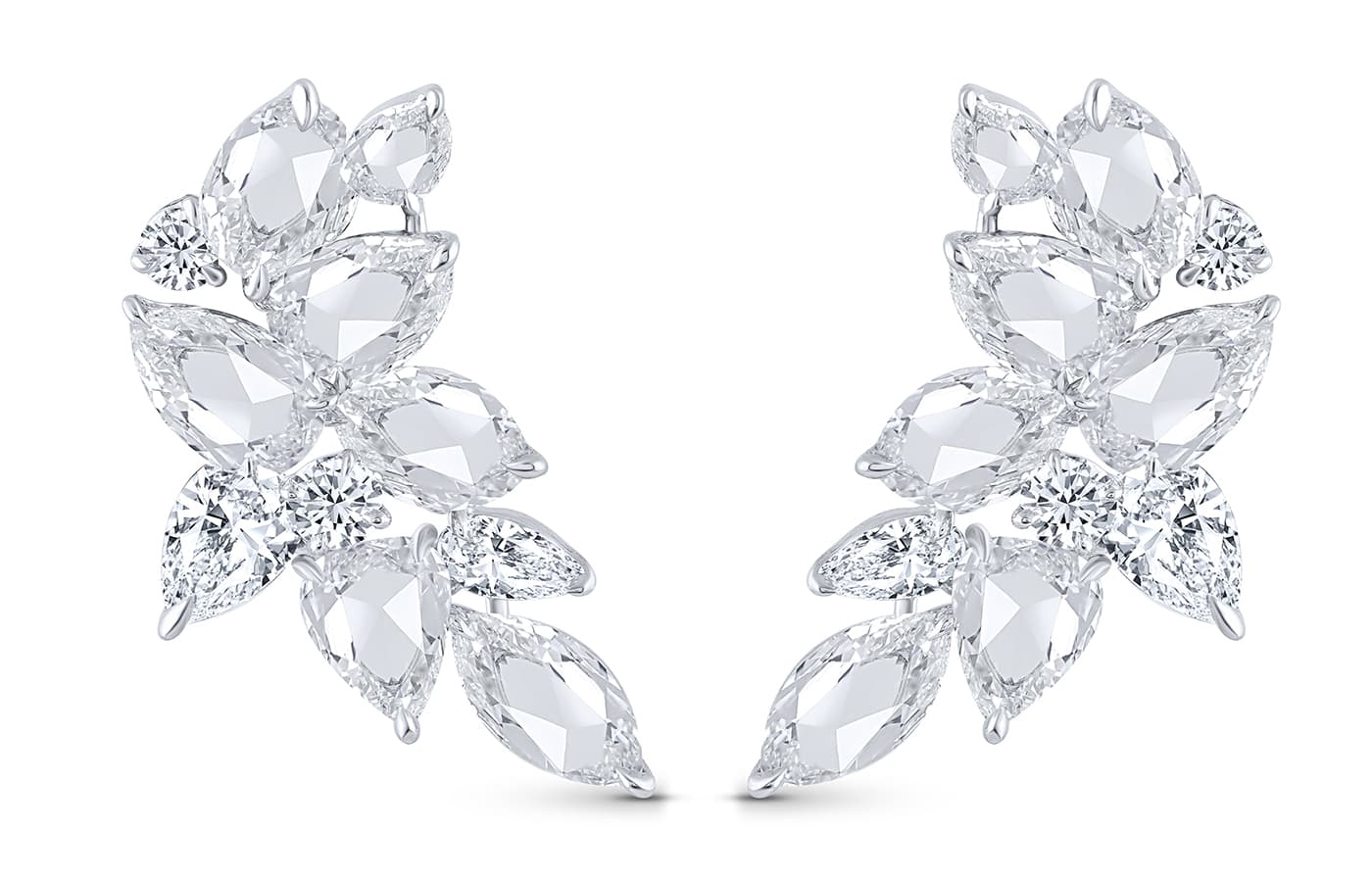 Harakh Cascade climber earrings featuring colourless natural diamonds 