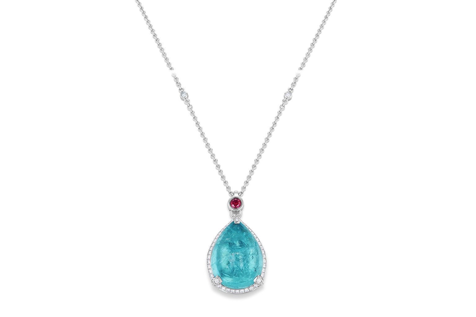  Gübelin Jewellery Grace of the Sea Anemone necklace in white gold, cabochon Paraiba tourmaline and coloured gemstones