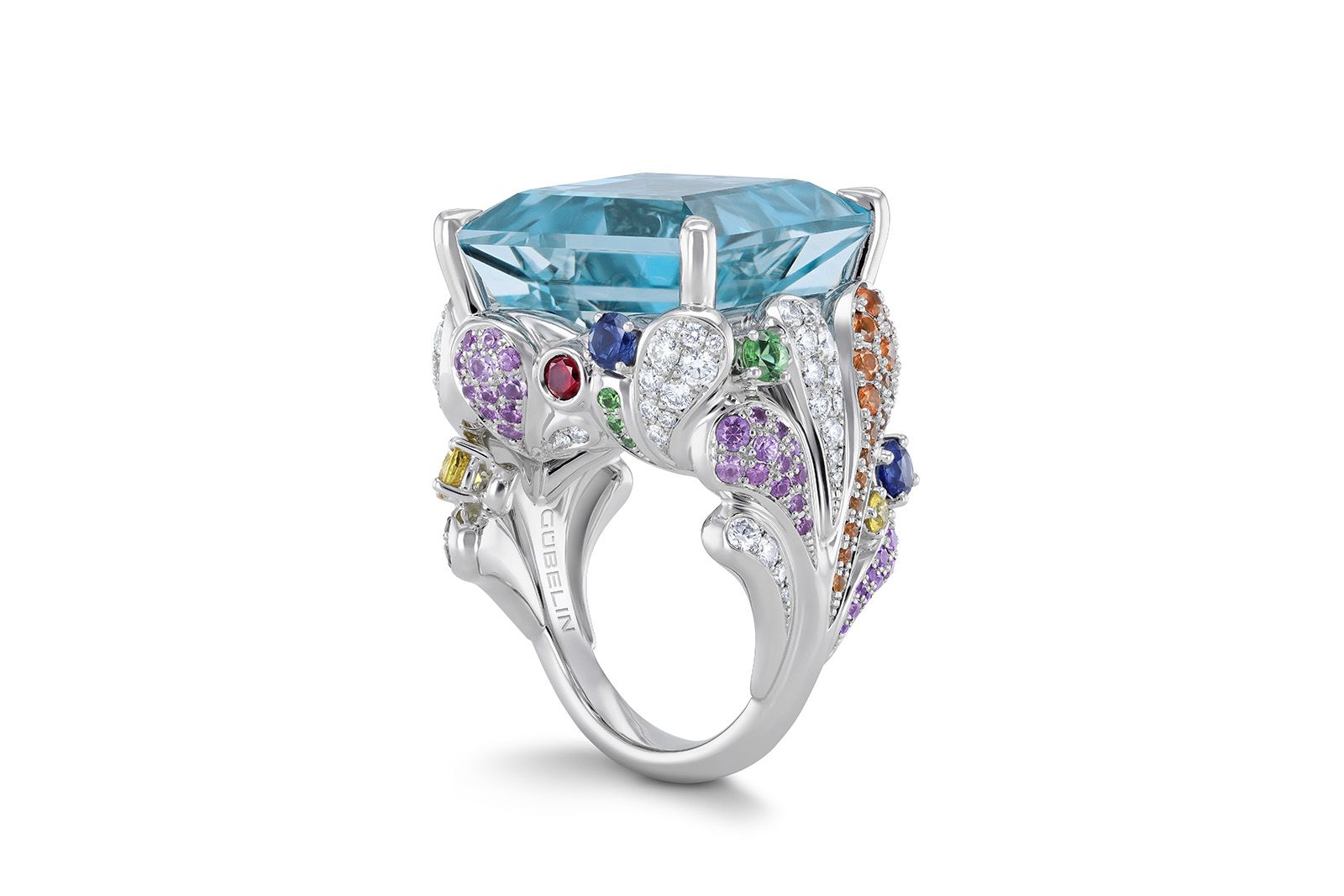  Gübelin Jewellery Grace of the Sea Anemone Cocktail ring  is set with an aquamarine of more than 22-ct 