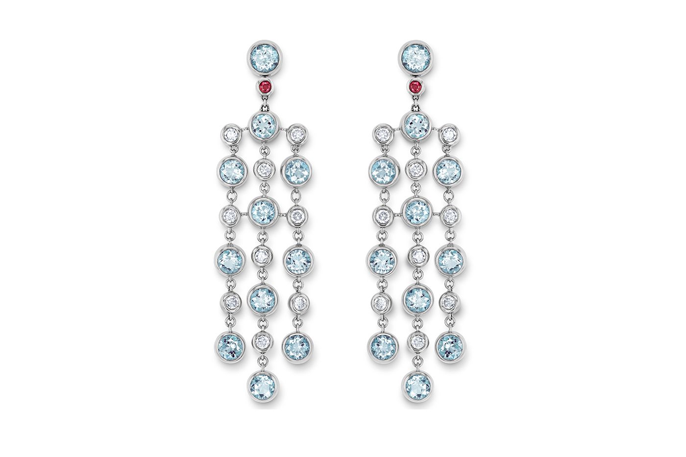 Gübelin Jewellery Sparks of Fire Chandelier earrings in white gold, aquamarine and diamond