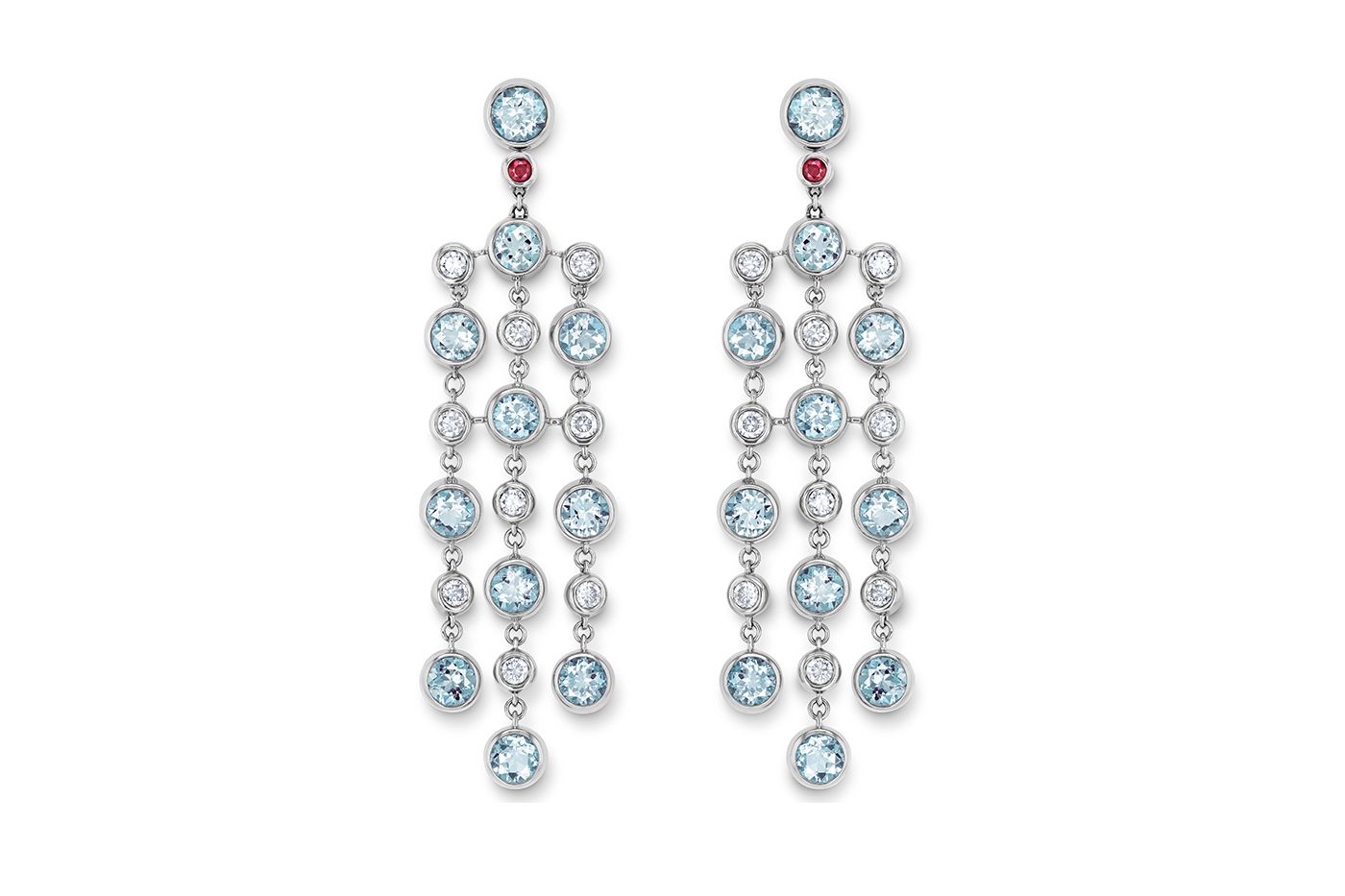 Gübelin Jewellery Sparks of Fire Chandelier earrings in white gold, aquamarine and diamond
