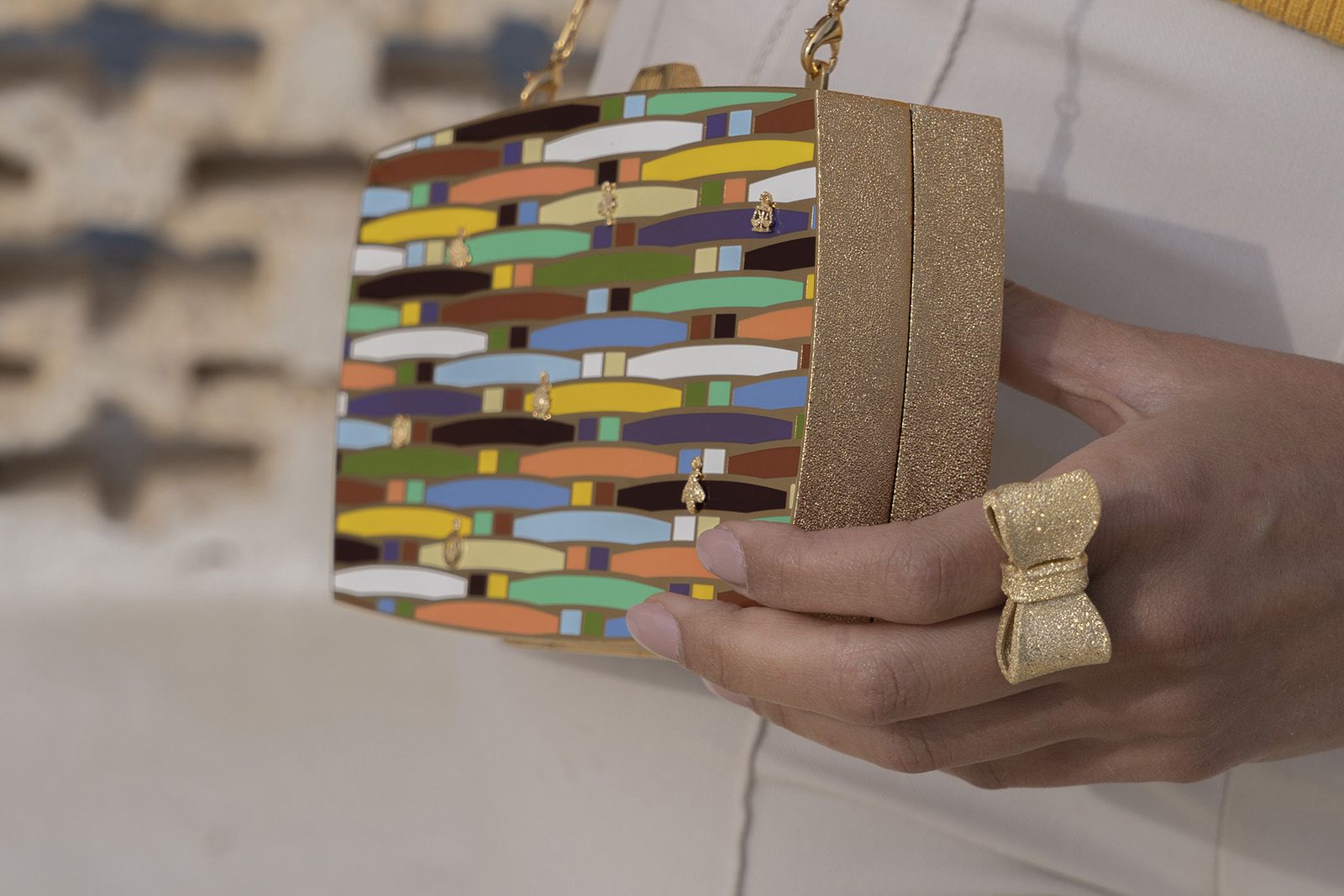  13BC x Carolina Bucci Clutch purse featuring brushed gold ring by Carolina Bucci
