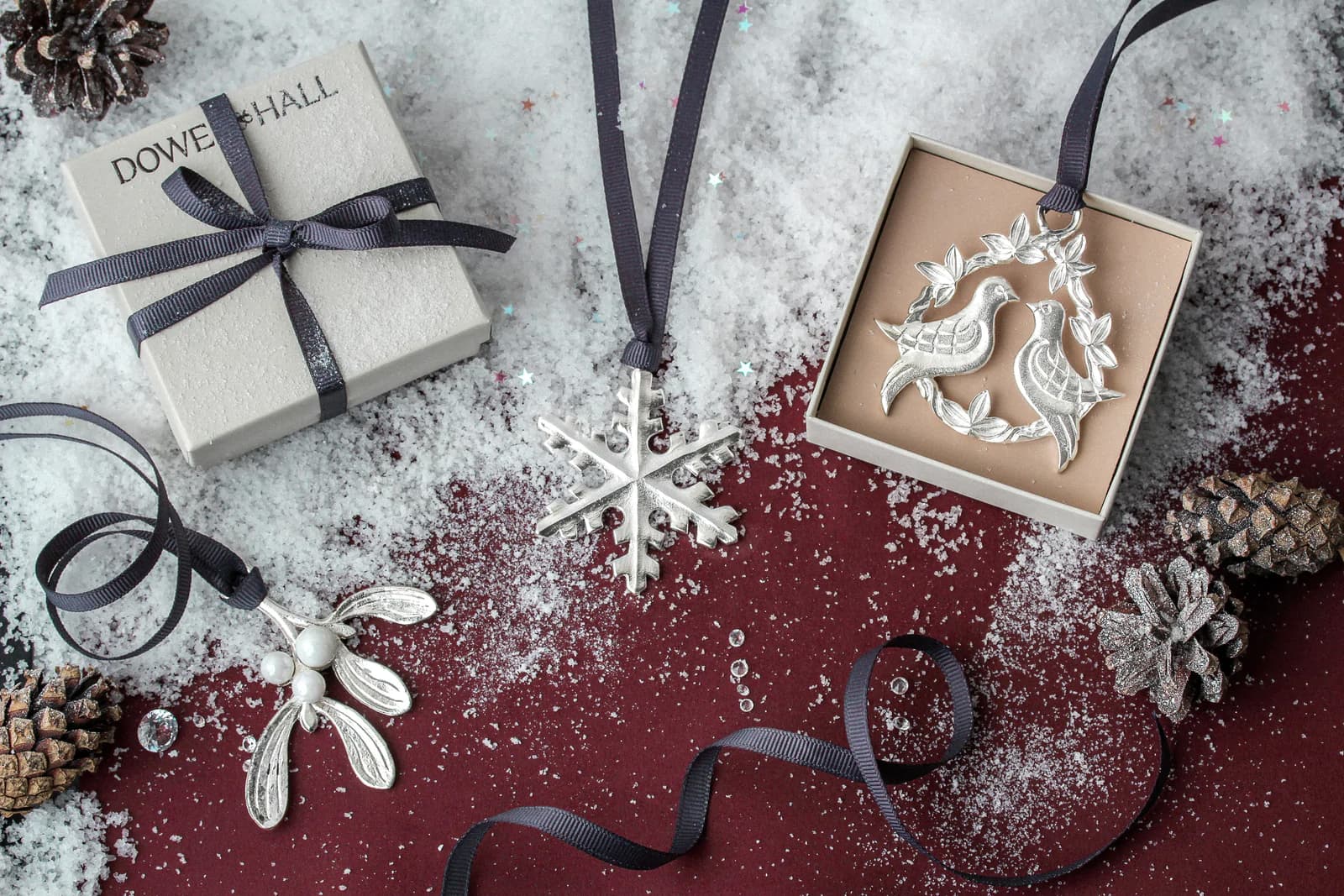 Dower & Hall silver-plated pewter Christmas ornaments