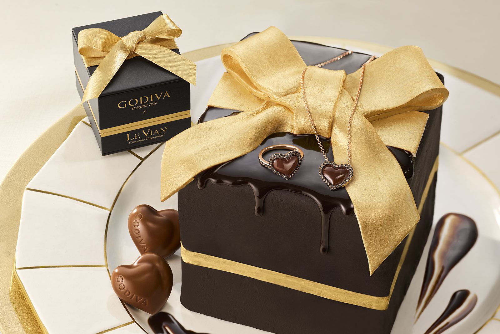  GODIVA x Le Vian enamel and diamond fine jewellery  ring and pendant 