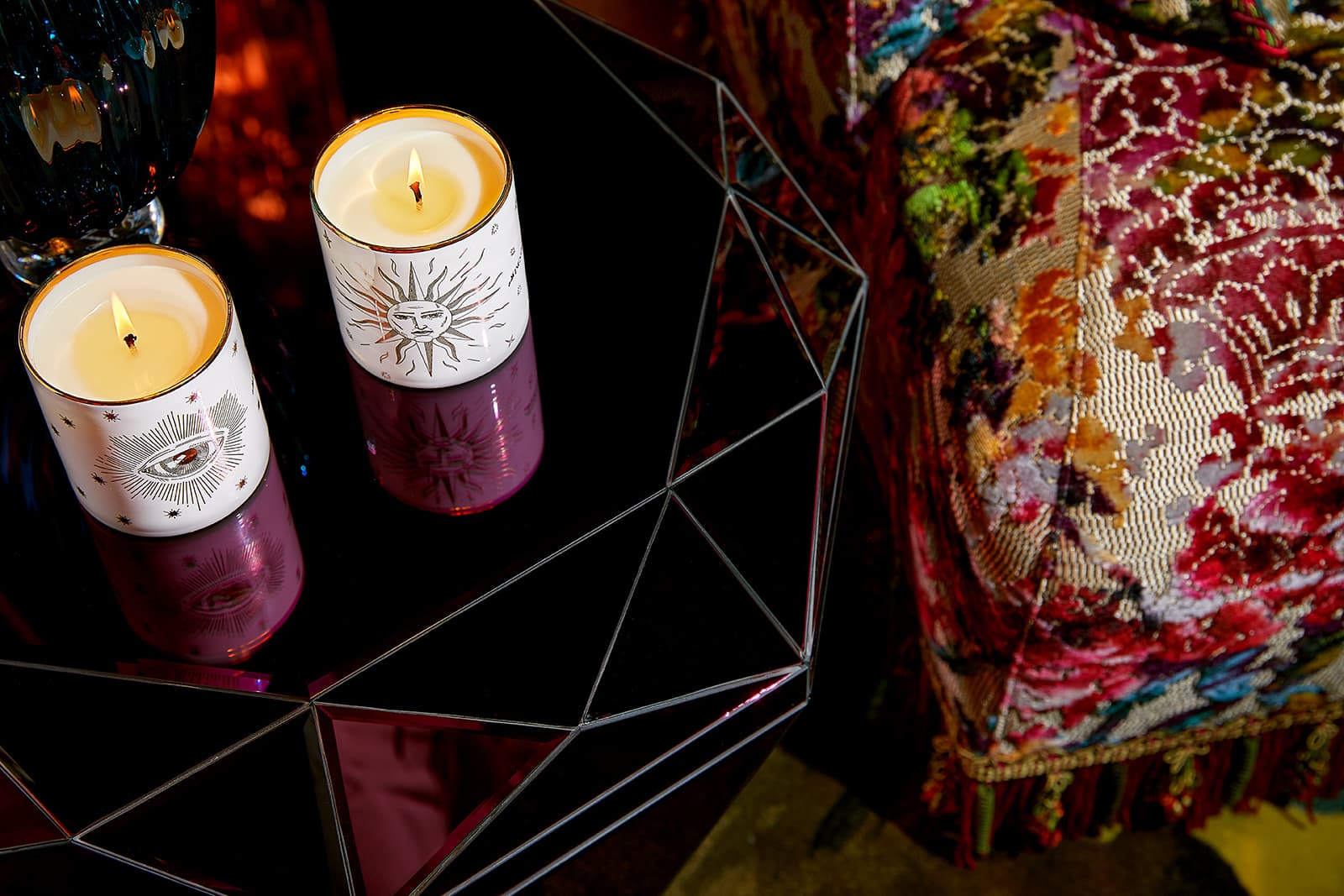   Candles by Wings of Wisdom set in bone china and gold vessels