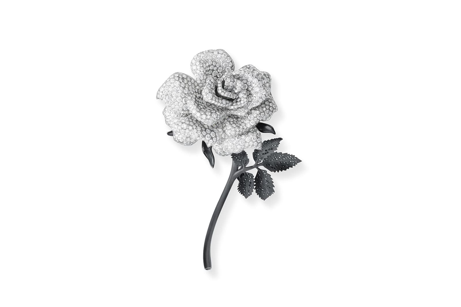 Chopard Rose Brooch from the Red Carpet Collection in white gold, white and black diamonds