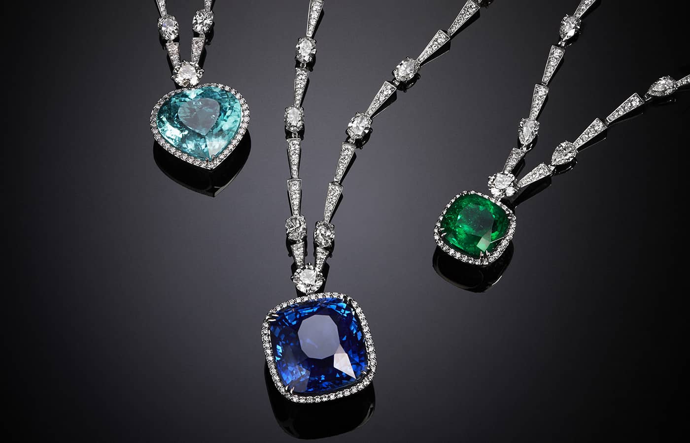  Orlov Croco Dream Spike Gem chains in white gold, diamond, sapphire, Paraiba tourmaline and emerald  