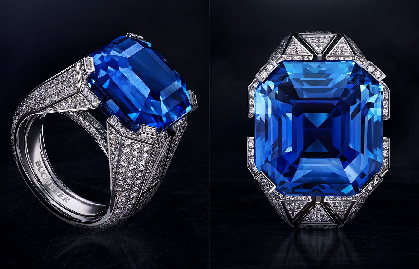  Bucherer Fine Jewellery cocktail ring in white gold, sapphire and diamond 