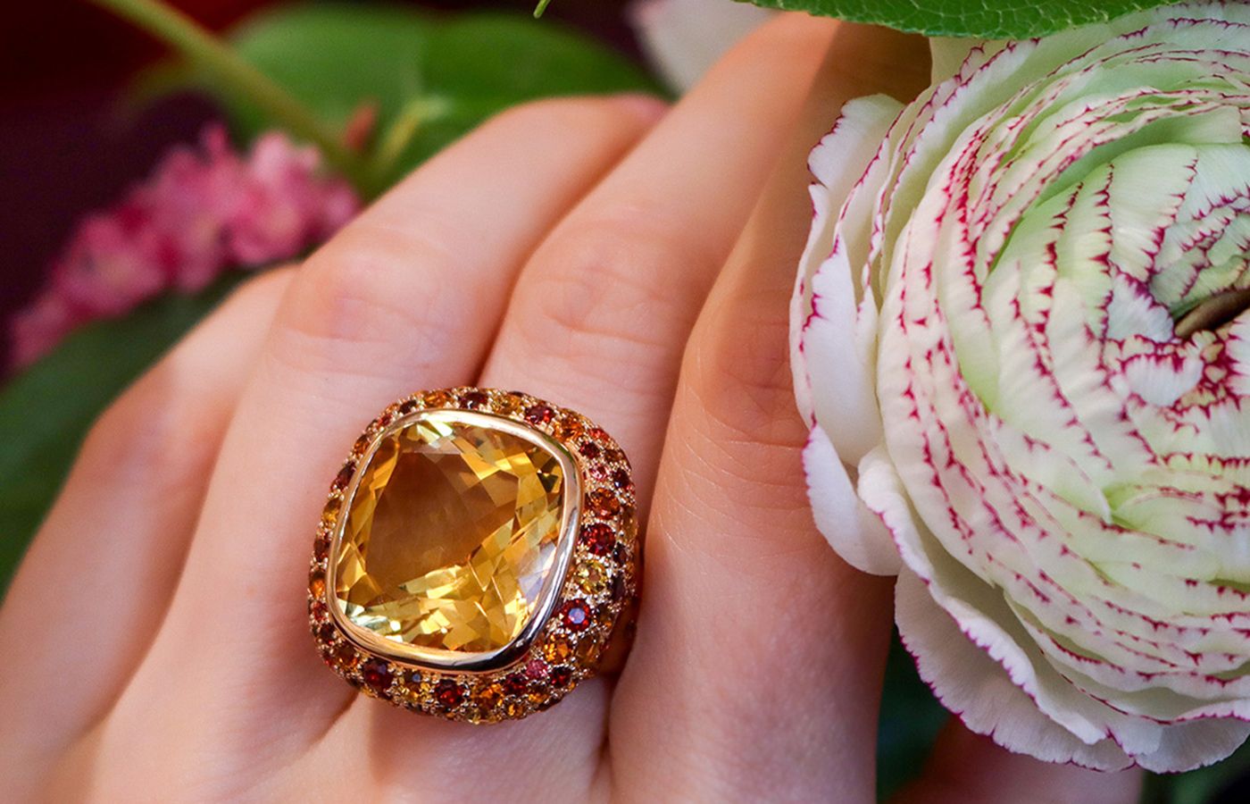   Isabelle Langlois Emotion Cushion coloured gemstone cocktail ring