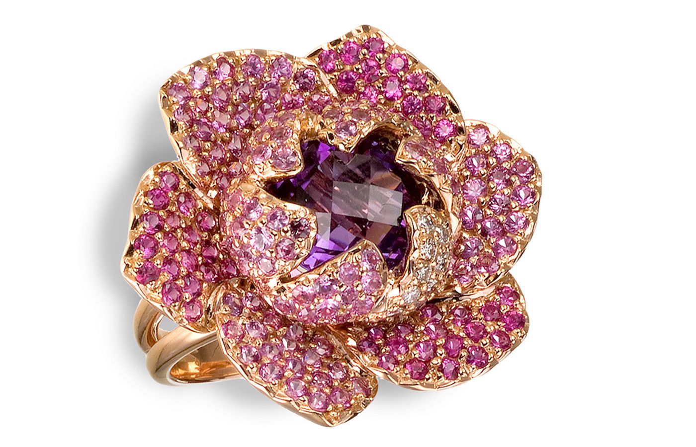  Isabelle Langlois Flora Rosa ring in yellow gold and pink sapphire