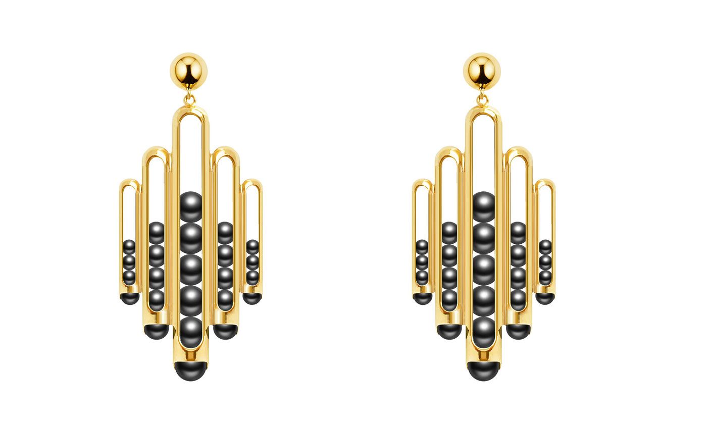  Zeemou Zeng Melody Dangle earrings in yellow gold and black onyx