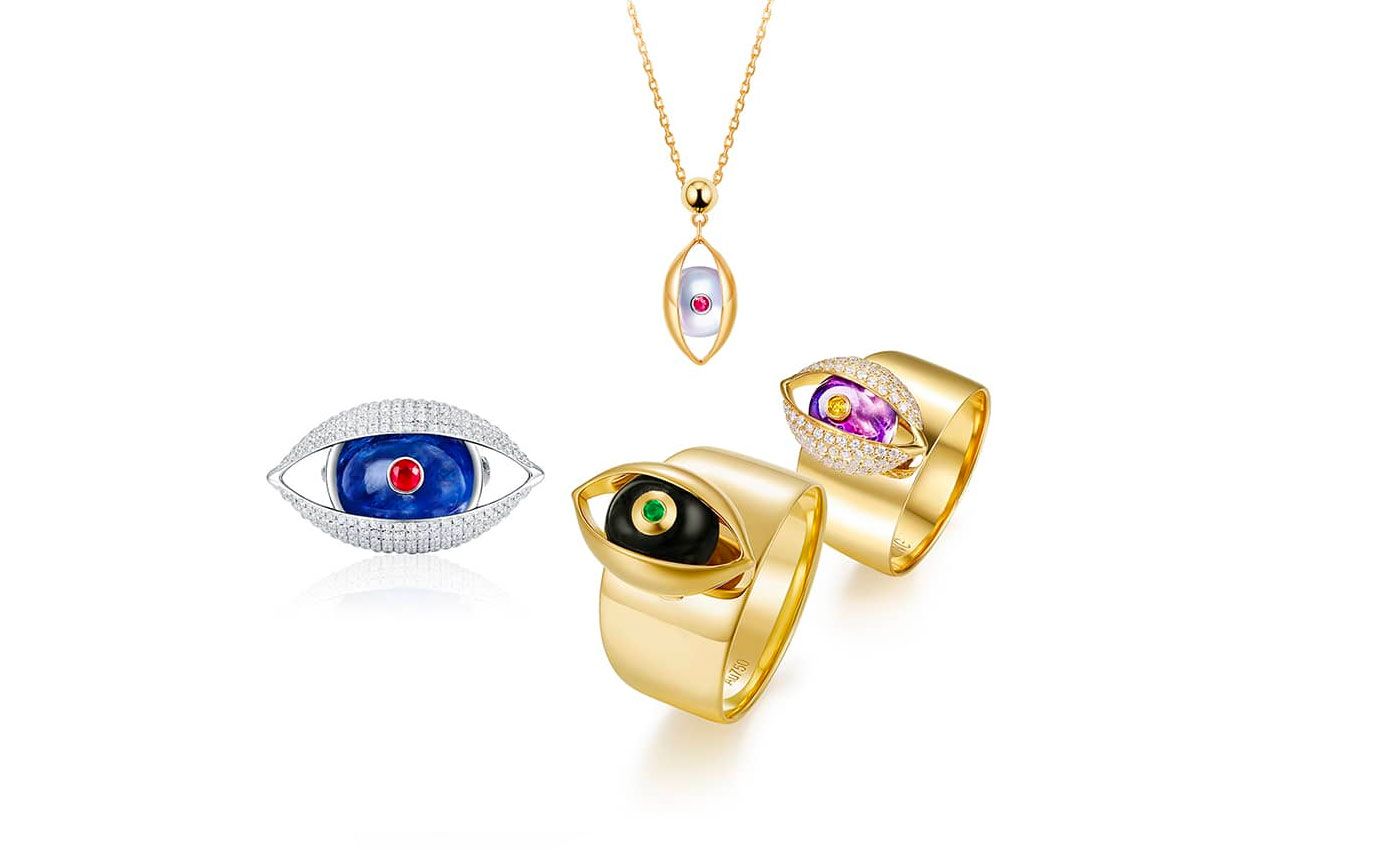  Zeemou Zeng rings and pendant from The Eye collection