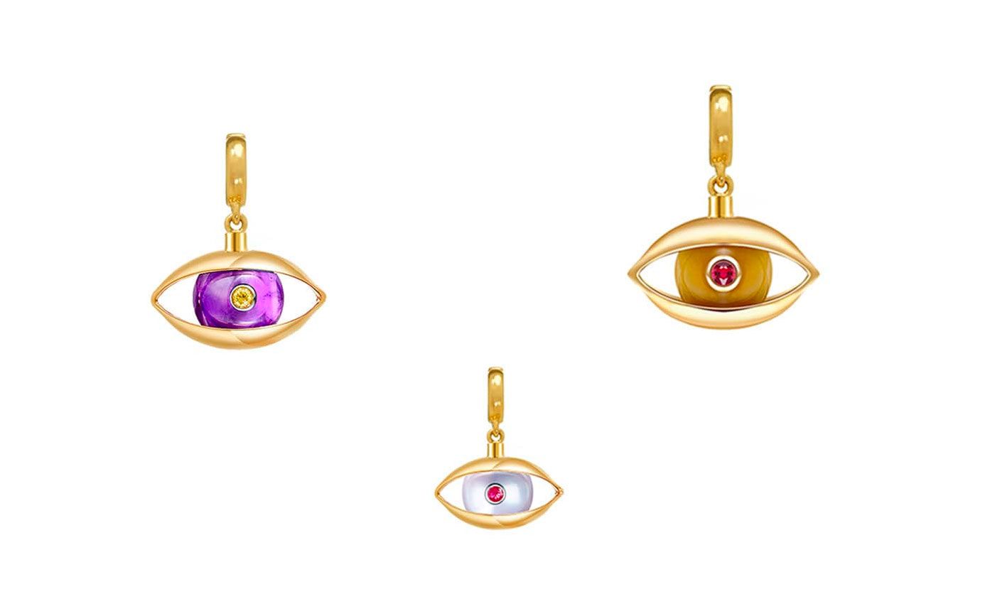  Zeemou Zeng yellow gold and precious gemstone pendants from The Eye collection