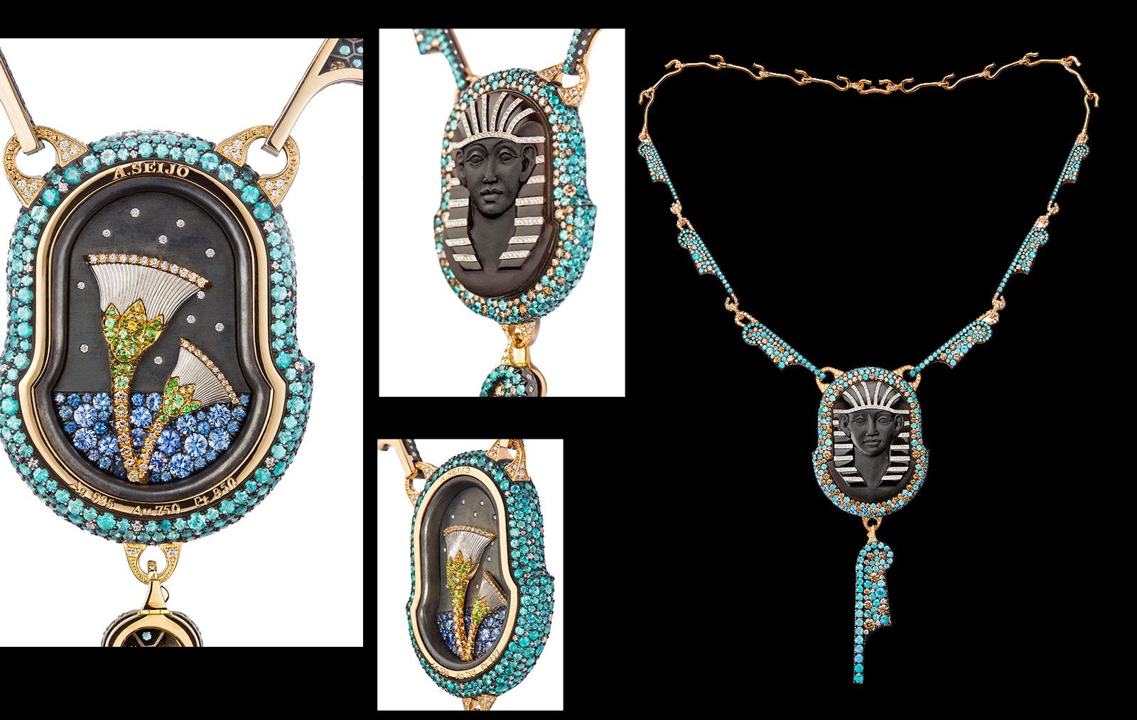Antonio Seijo Pharoah necklace decorated from the front and the back with attention to minute details 