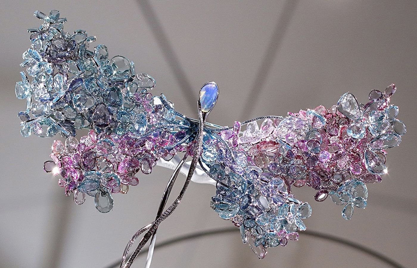  Feng J Blooming Dragonfly Diva brooch is set with the designer's signature rose-cut  gemstones