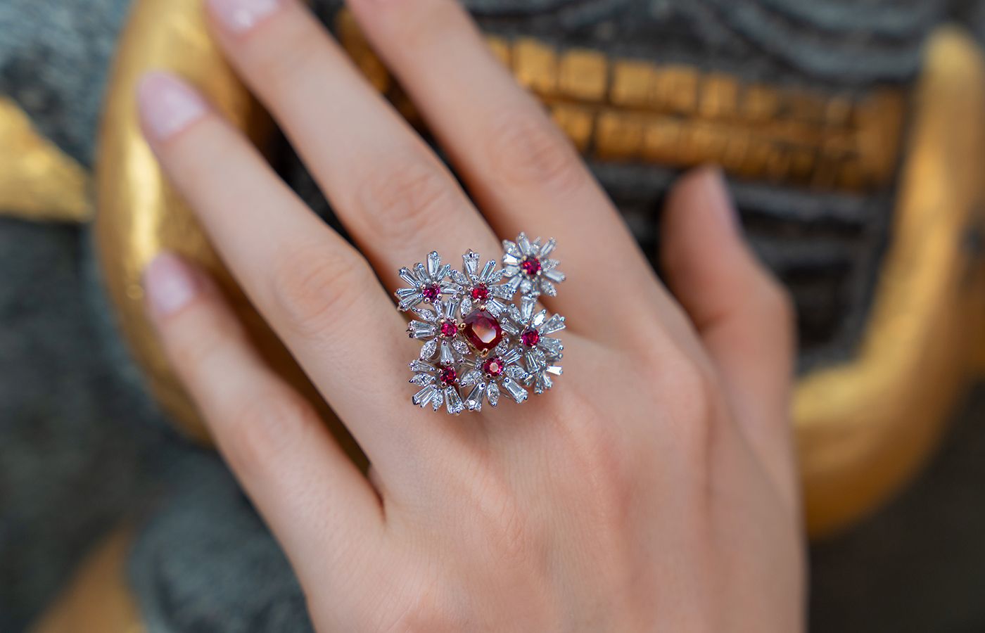 Caratell bixbite and diamond cocktail ring